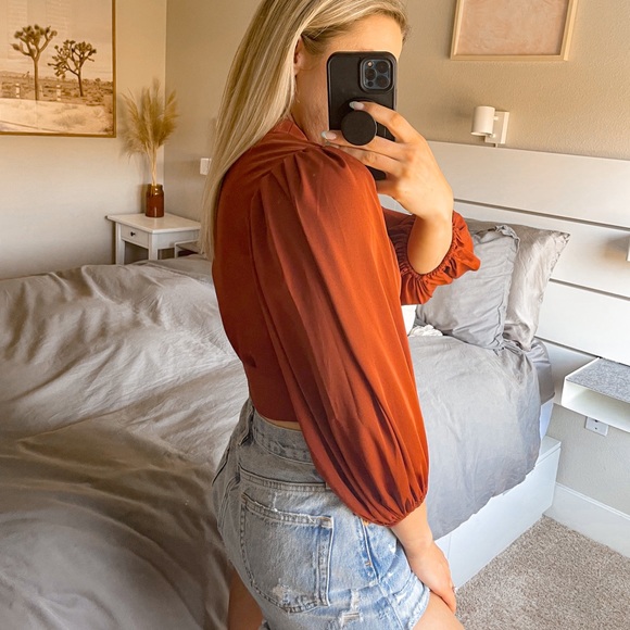 Women's Long Sleeve Red Lantern Crop Top - Picture 6 of 11